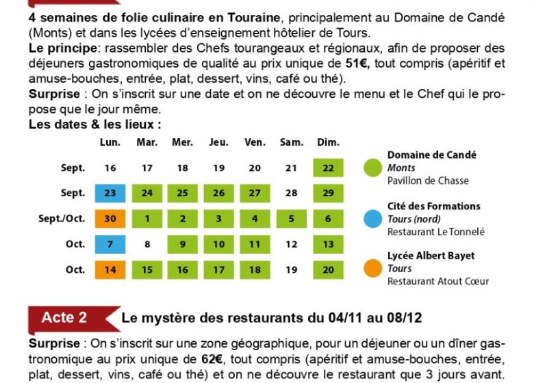 Les Automnales de la Gastronomie en Val de Loire : Le Mystère des Restaurants